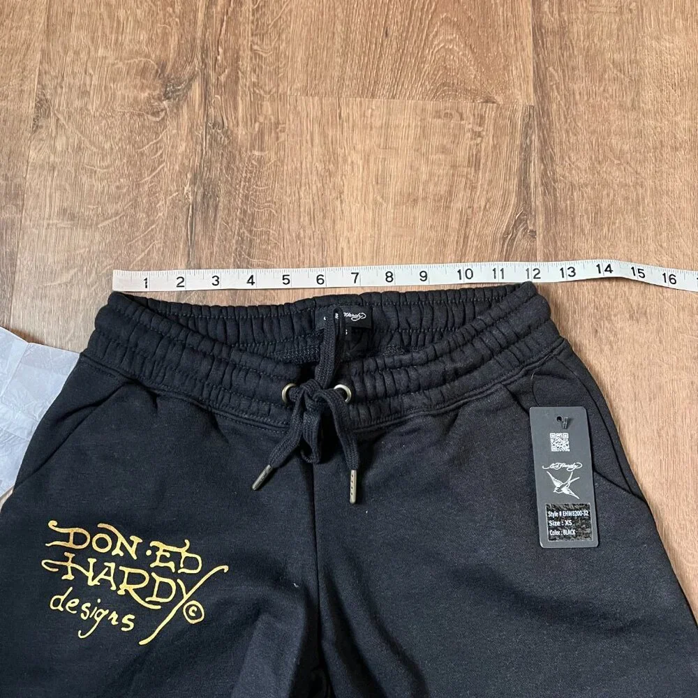 NEW Ed Hardy Tiger Tattoo Wide Leg Black Jogger Sweatpants Y2K - Picture 10 of 12